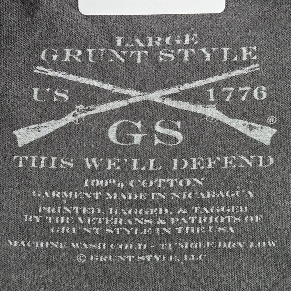 Grunt Style Men Shirt LARGE Gray Face Slogan‎ Logo Printed Short Sleeve